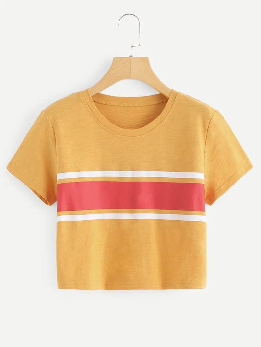 Contrast Striped  Crop Tee Periwinkley Shop