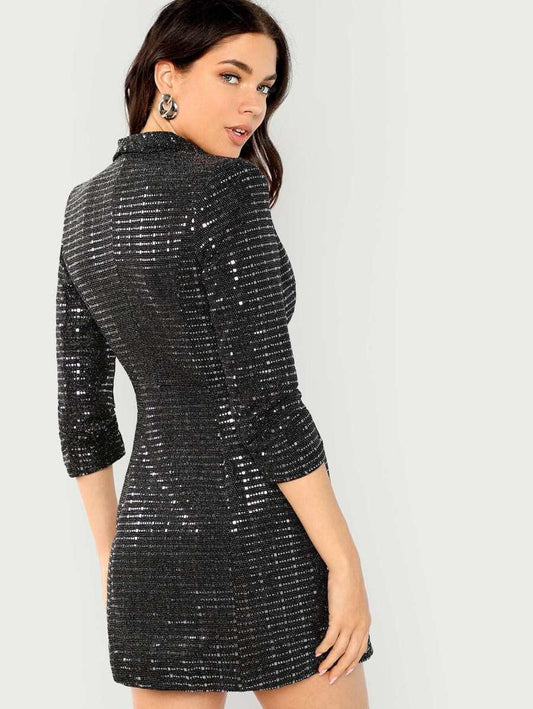 Shawl Collar Surplice Wrap Sequin Dress Periwinkley Shop
