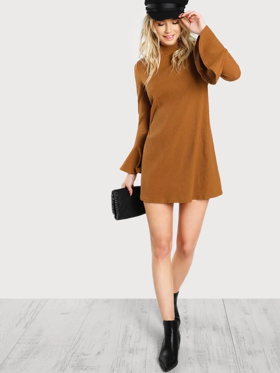 Bell sleeve rib knit dress Periwinkley Shop