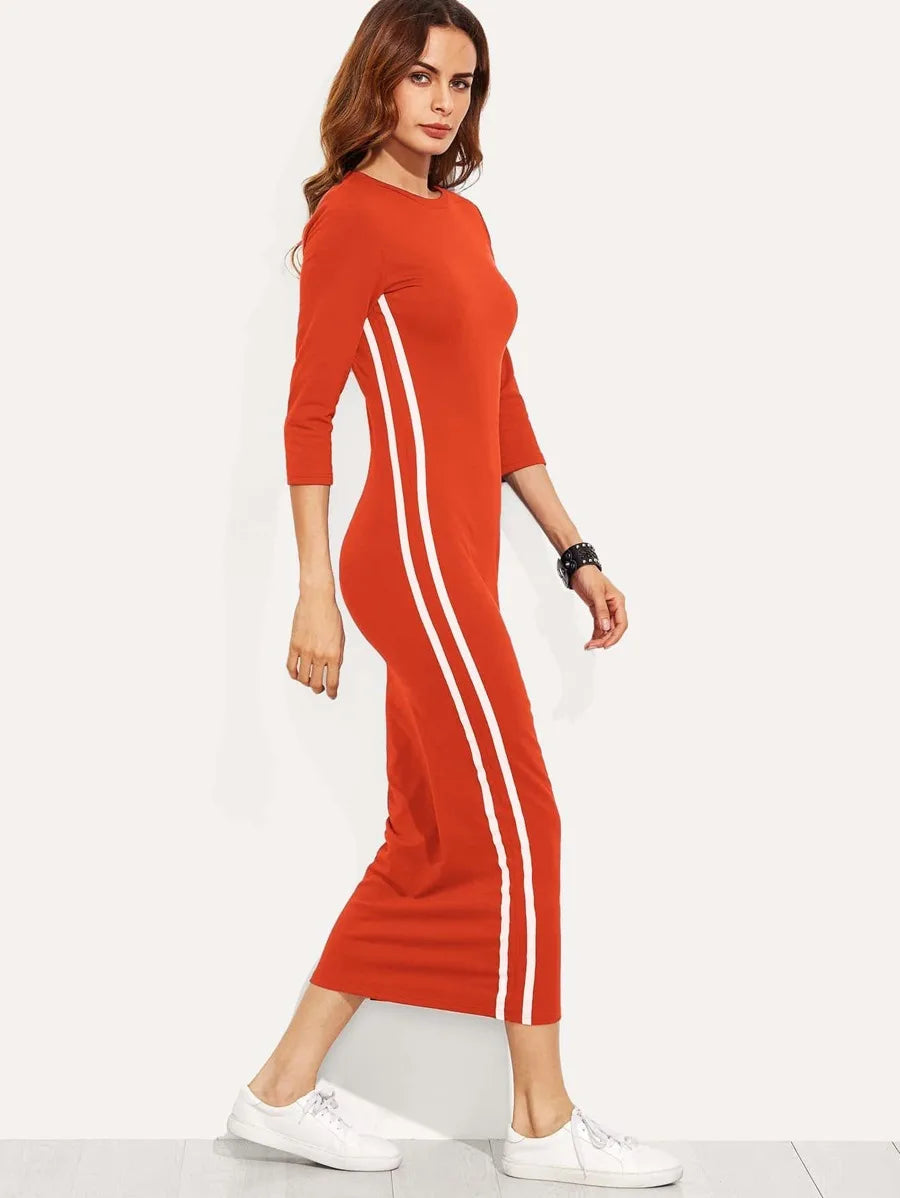Striped Side Seam Pencil Dress Periwinkley Shop