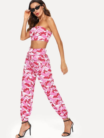 Camouflage Bandeau Top & Pants Co-Ord Periwinkley Shop