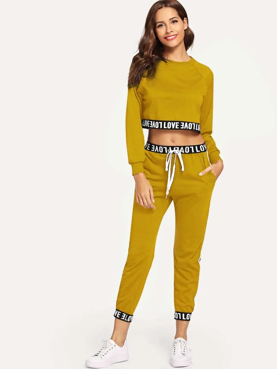 Contrast Letter Taped Top With Pants Periwinkley Shop