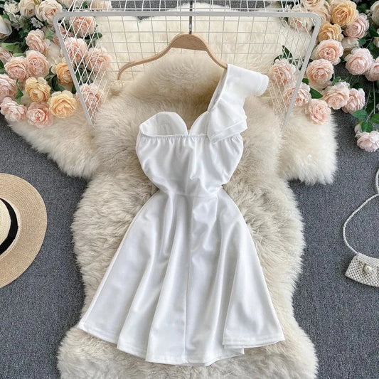 Vestidos Neploe One Shoulder Dress- White Periwinkley Shop