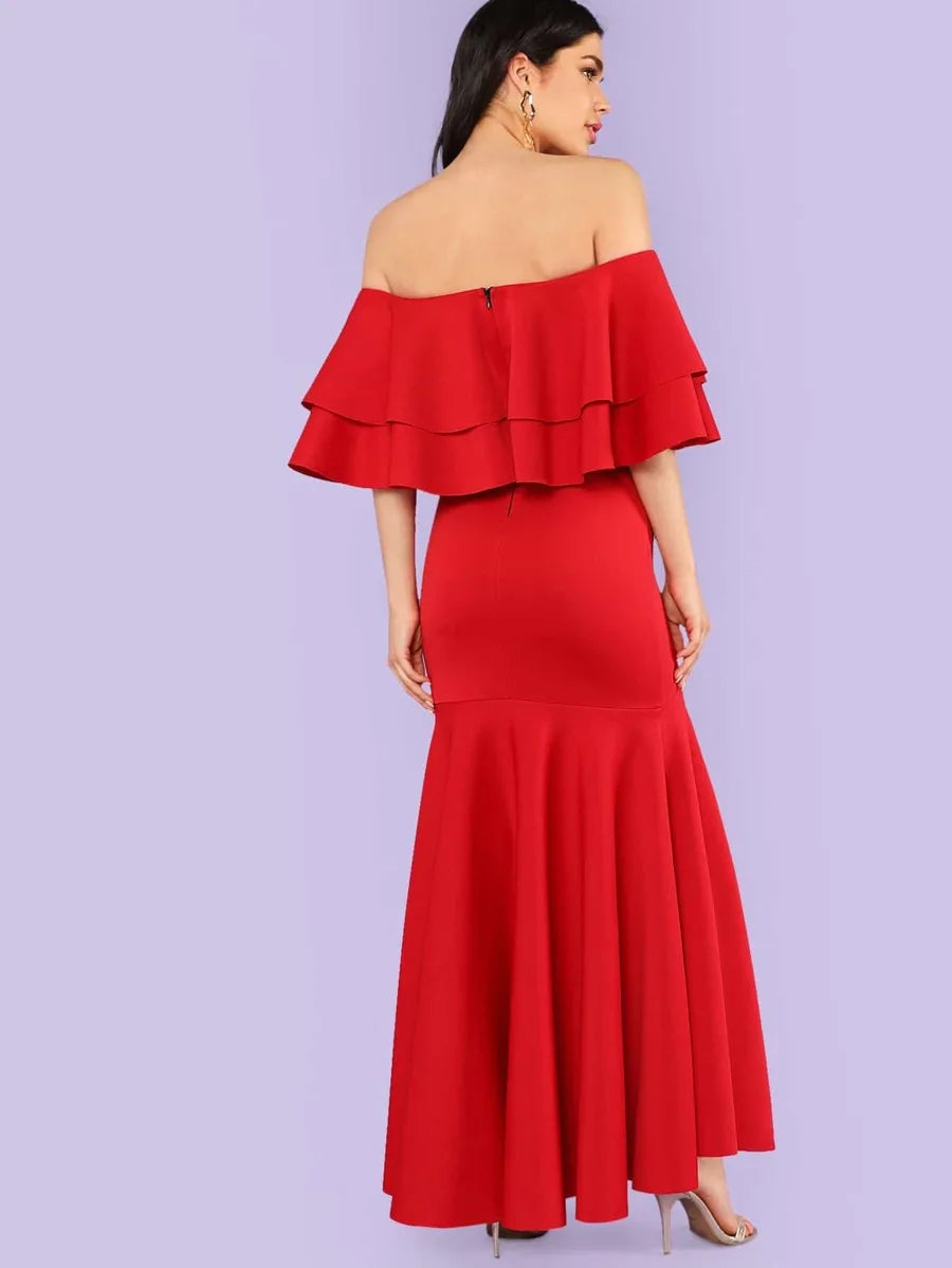 Tiered Flounce Fishtail Off Shoulder Prom Dress Periwinkley Shop