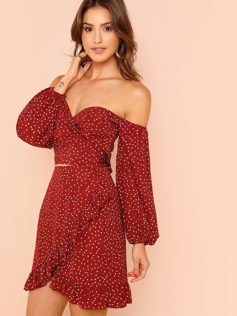 Off Shoulder Puff Sleeve Top and Ruffle Skirt Set Periwinkley Shop