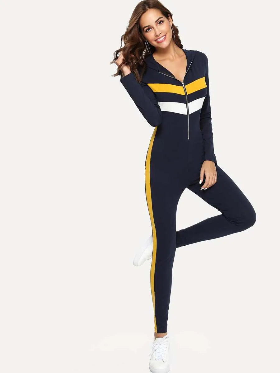 Cut and Sew Zip Front Form Fitting Jumpsuit Periwinkley Shop