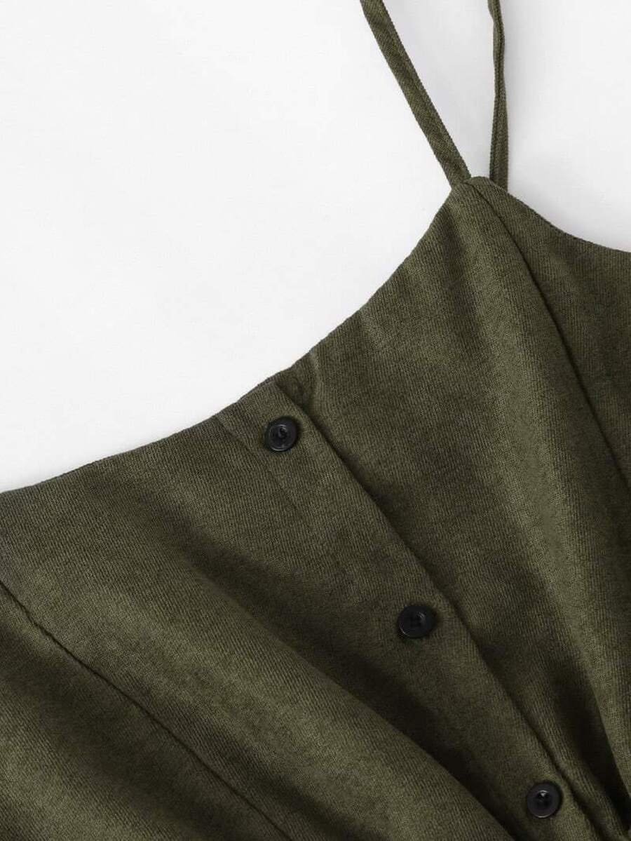 Single Breasted Drawstring Waist Pocket Side Dress Periwinkley Shop
