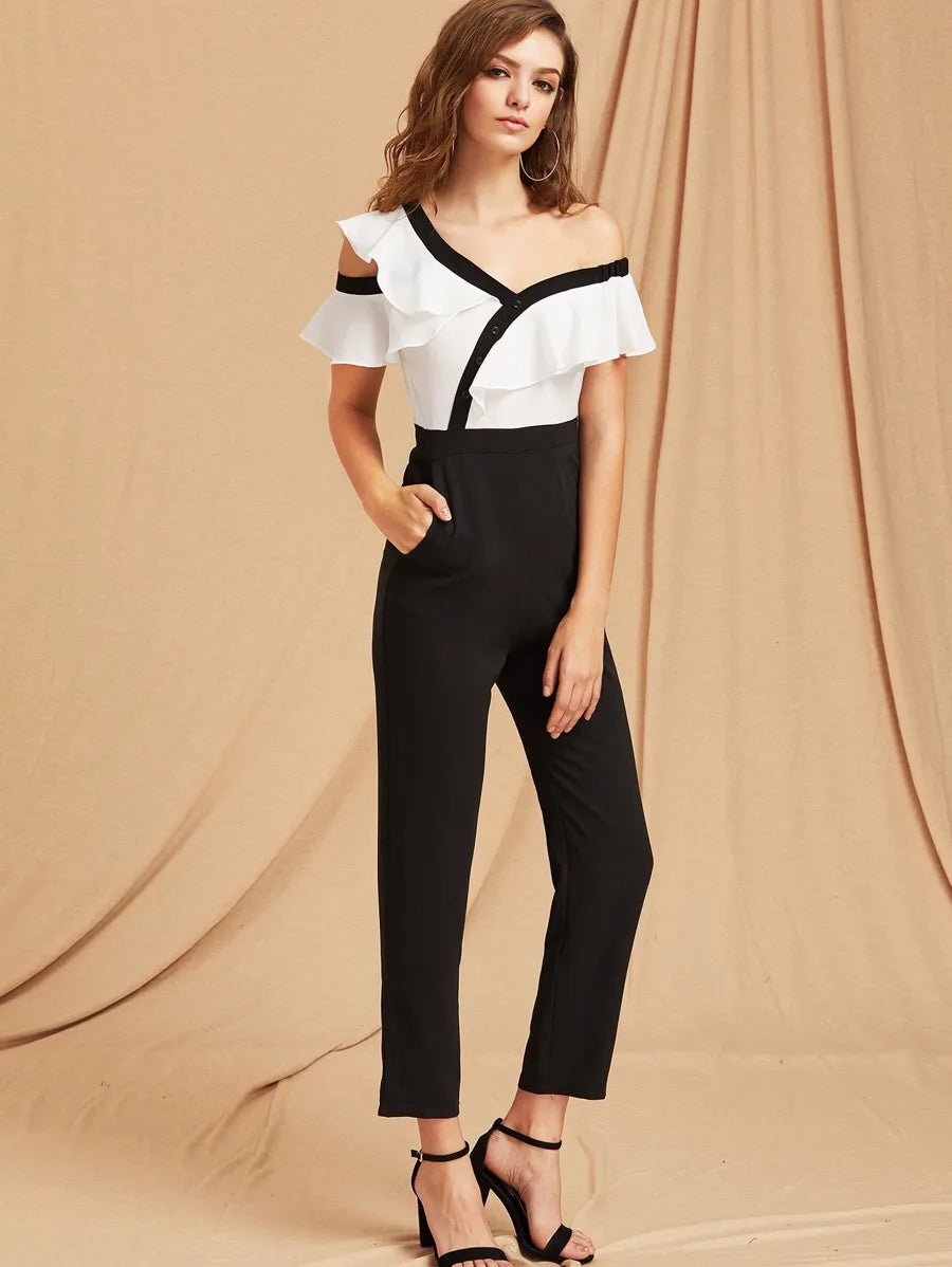 Ruffle Asymmetric Shoulder Tailored Jumpsuit Periwinkley Shop