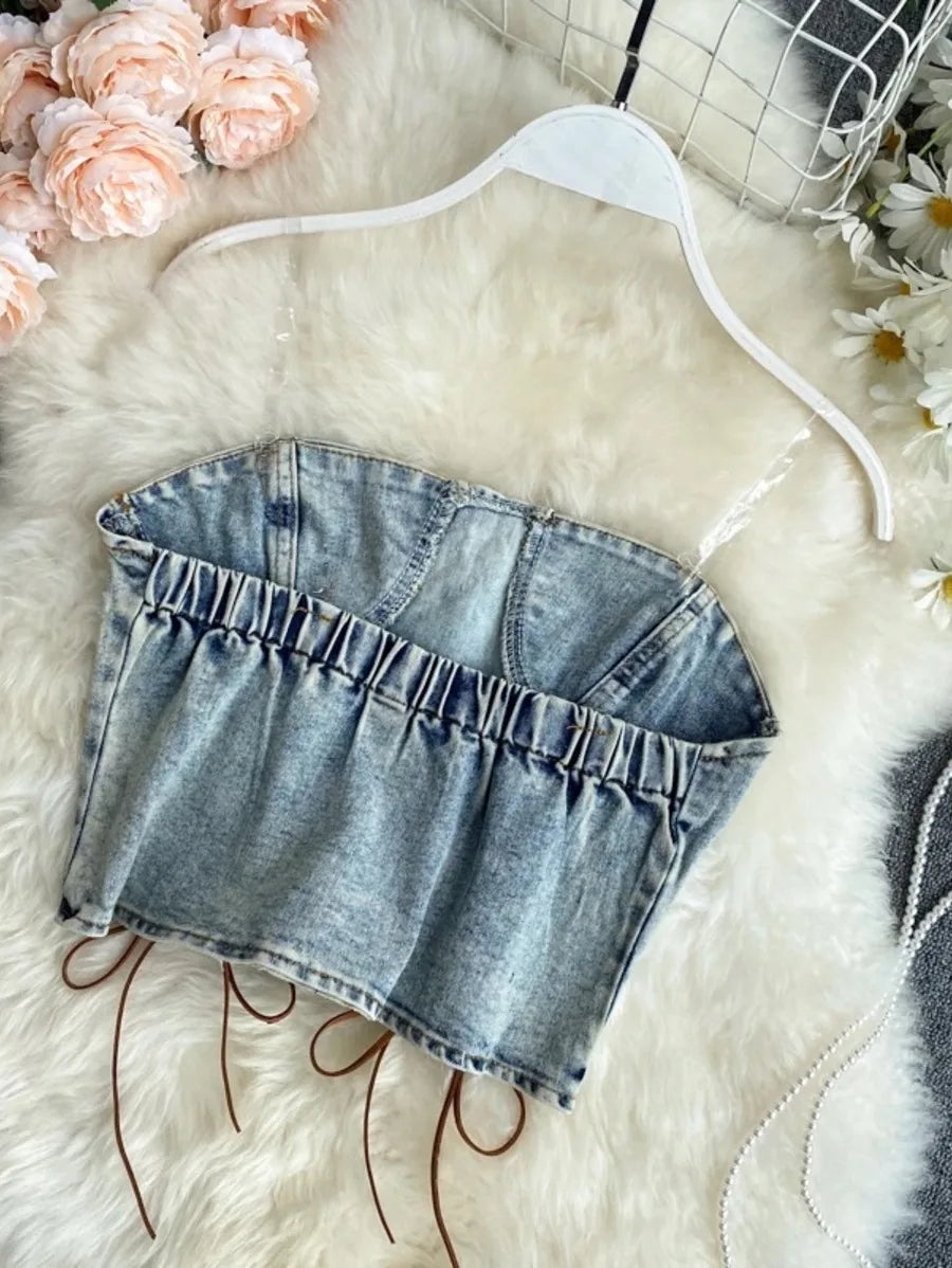 Two Piece Set Denim Short Top  and Shorts  set Periwinkley Shop