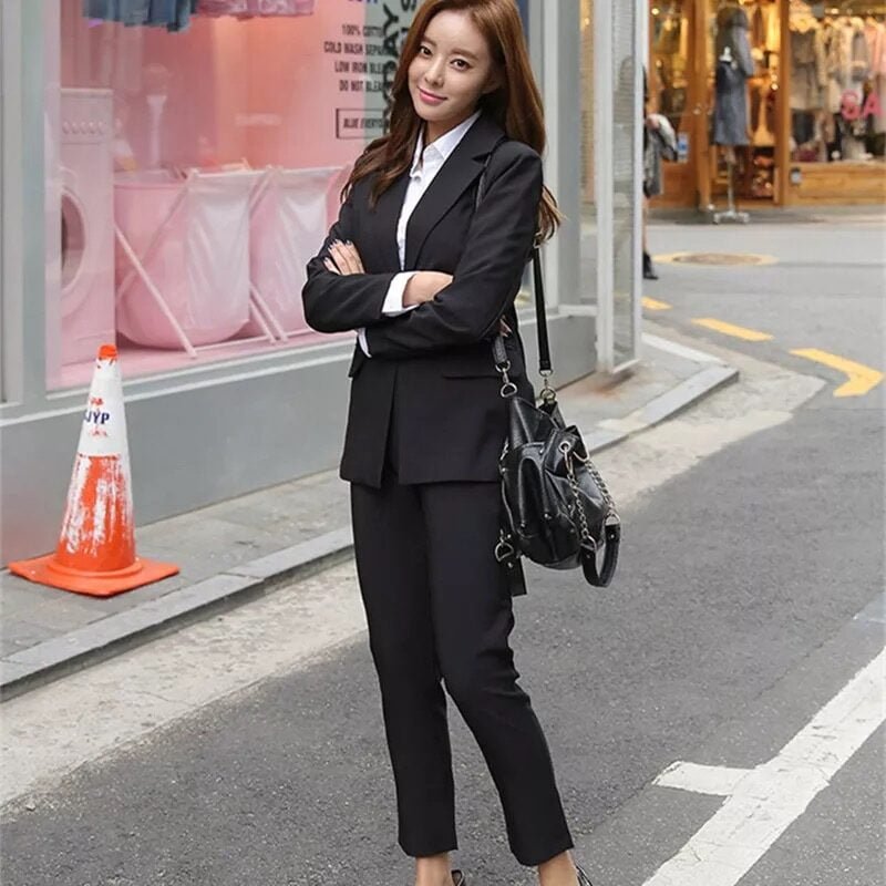 Solid Blazer Jacket & Trousers Suit Periwinkley Shop