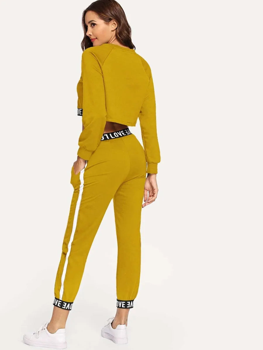 Contrast Letter Taped Top With Pants Periwinkley Shop