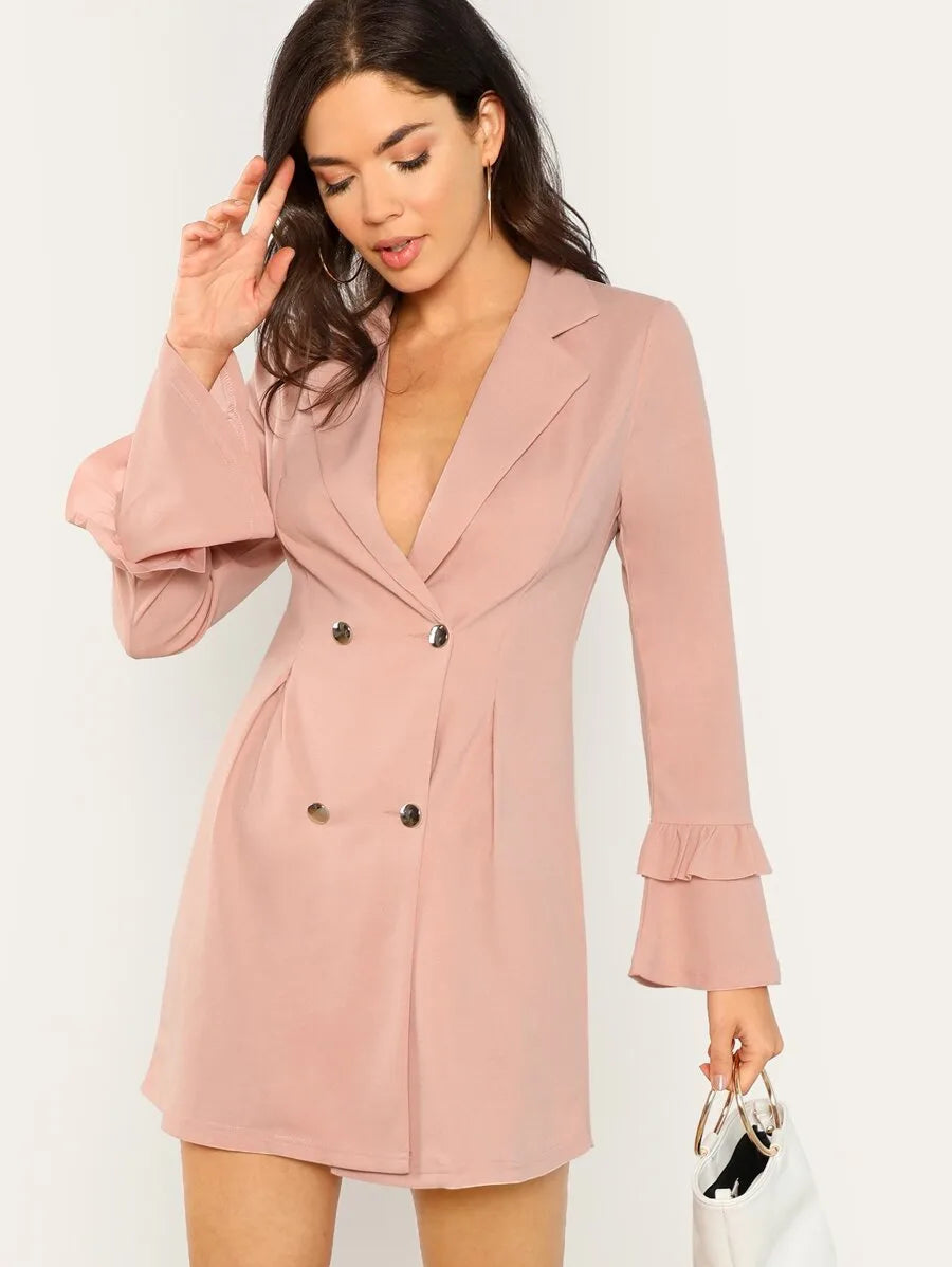 Double Breasted Ruffle Sleeve Blazer Dress Periwinkley Shop