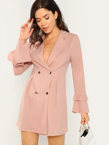 Double Breasted Ruffle Sleeve Blazer Dress Periwinkley Shop