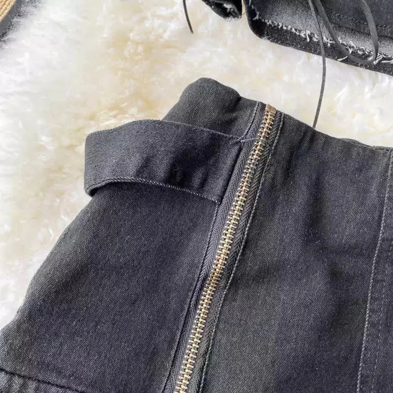 Two Piece Set Denim  Short Strapless Bra Top Retro Denim Shorts Periwinkley Shop