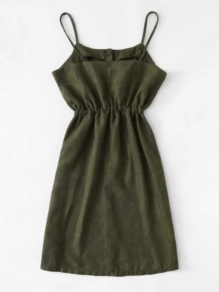 Single Breasted Drawstring Waist Pocket Side Dress Periwinkley Shop
