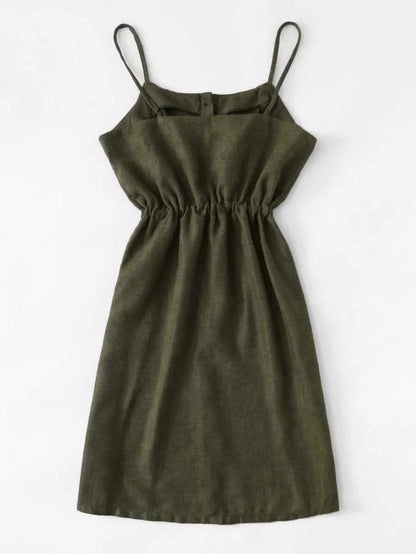 Single Breasted Drawstring Waist Pocket Side Dress Periwinkley Shop