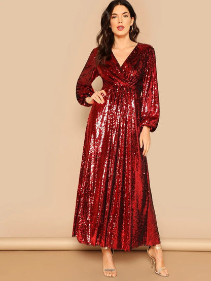 Blouson Sleeve Surplice Sequin Maxi Dress Periwinkley Shop