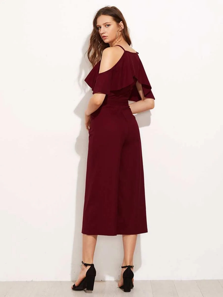 Overlap  Cold Shoulder Culotte Jumpsuit Periwinkley Shop