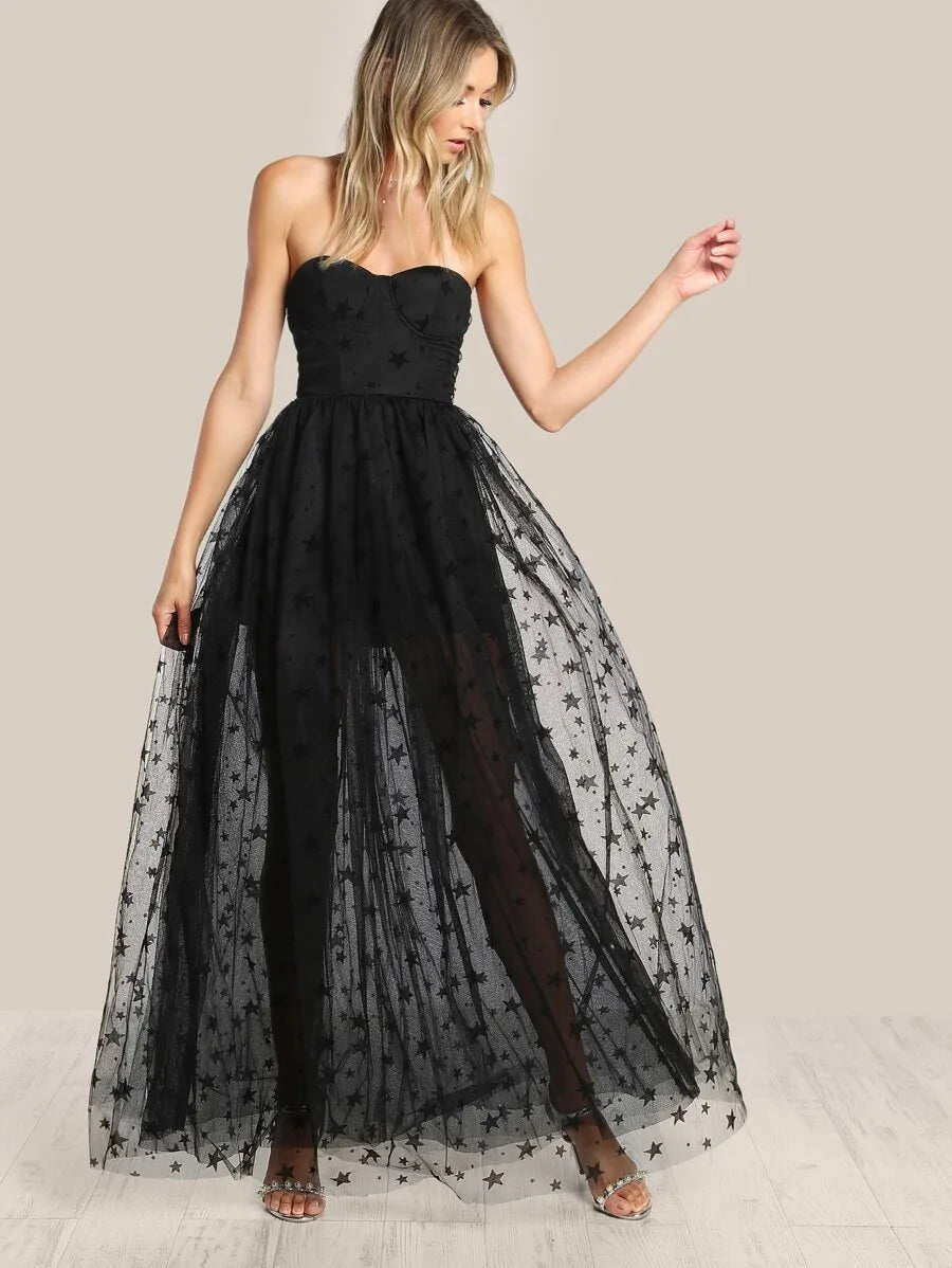 Star Flock Mesh Overlay Strapless Bustier Dress Periwinkley Shop