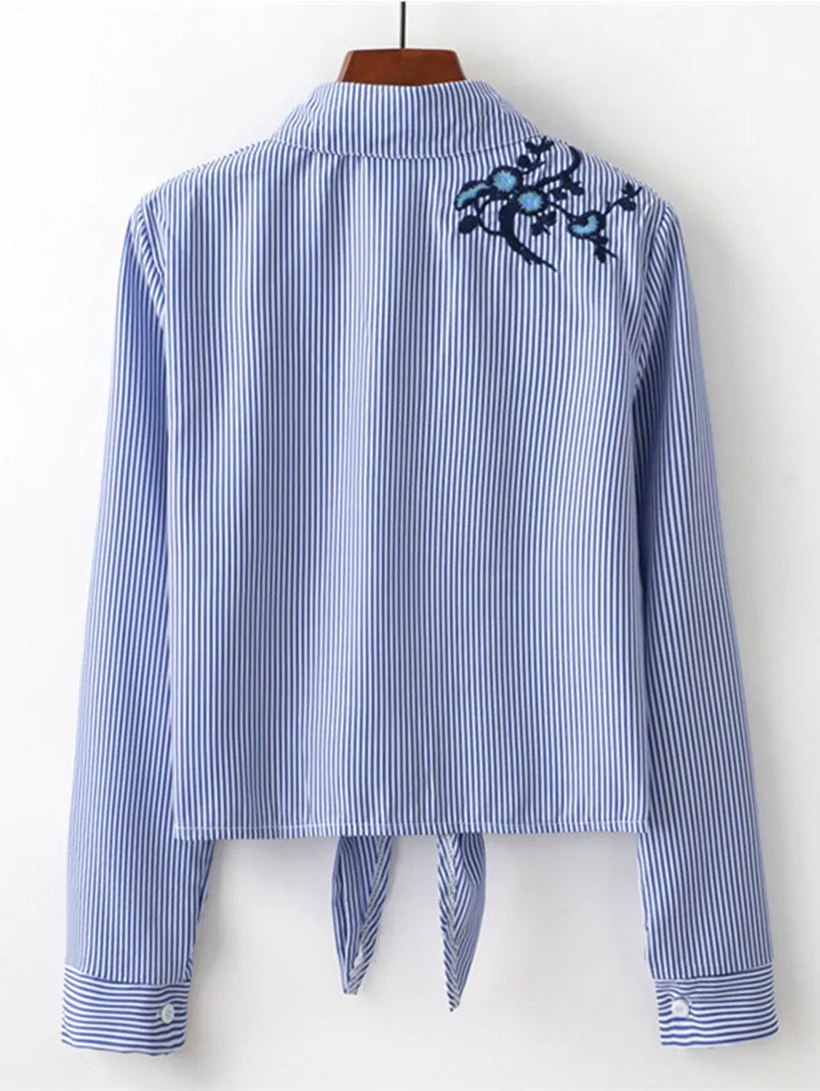 Floral Embroidered striped shirt Periwinkley Shop