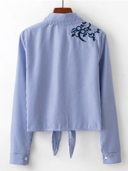 Floral Embroidered striped shirt Periwinkley Shop