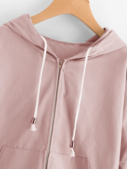 Drop Shoulder Bear Ear Hooded Jacket Periwinkley Shop