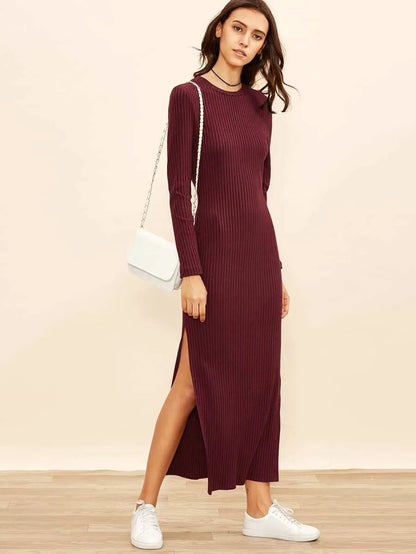 Side Slit Rib Knit Maxi One Piece Dress Periwinkley Shop
