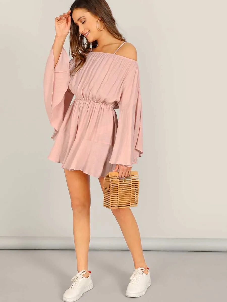 Bell Sleeve Romper Adjustable Strappy Periwinkley Shop