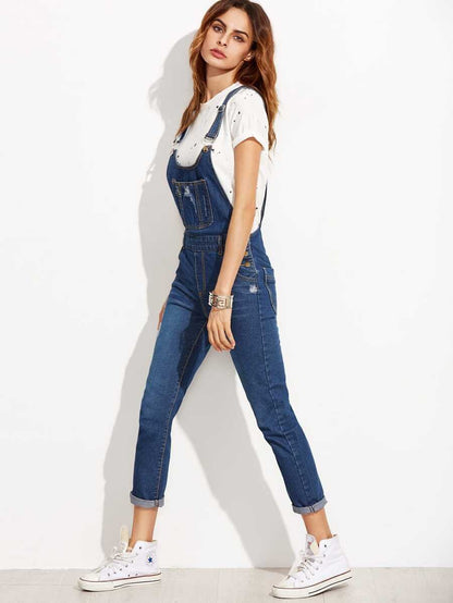 Ripped Denim Dungarees With Pocket Periwinkley Shop