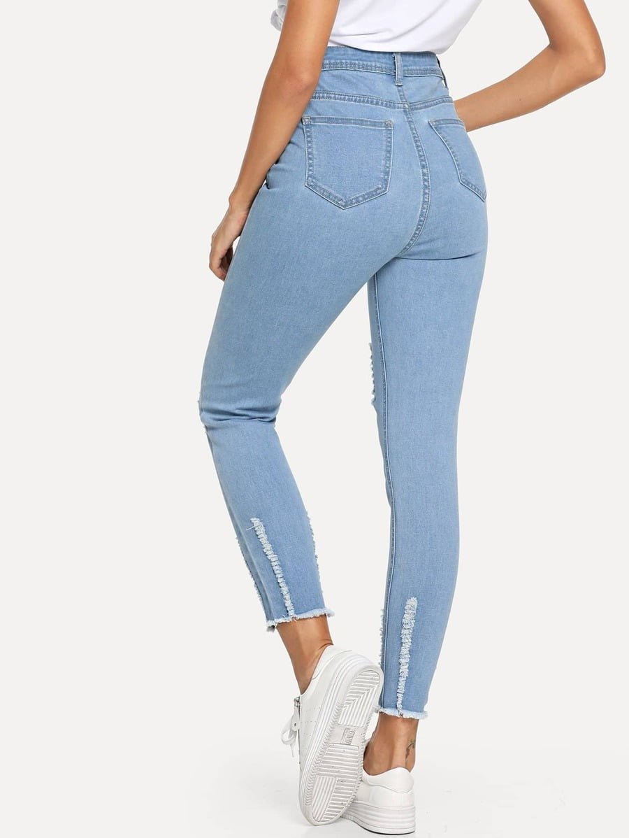 Distressed Raw Hem Jeans Periwinkley Shop