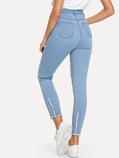 Distressed Raw Hem Jeans Periwinkley Shop