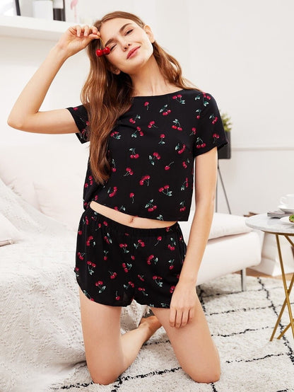 Cherry Print Top And Shorts Pyjama Set Periwinkley Shop