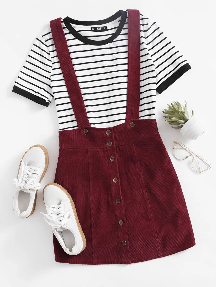 Button Up Cord Overall Mini Skirt Periwinkley Shop