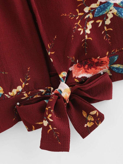 Floral Print Random Split Tie Back Cami Top Periwinkley Shop