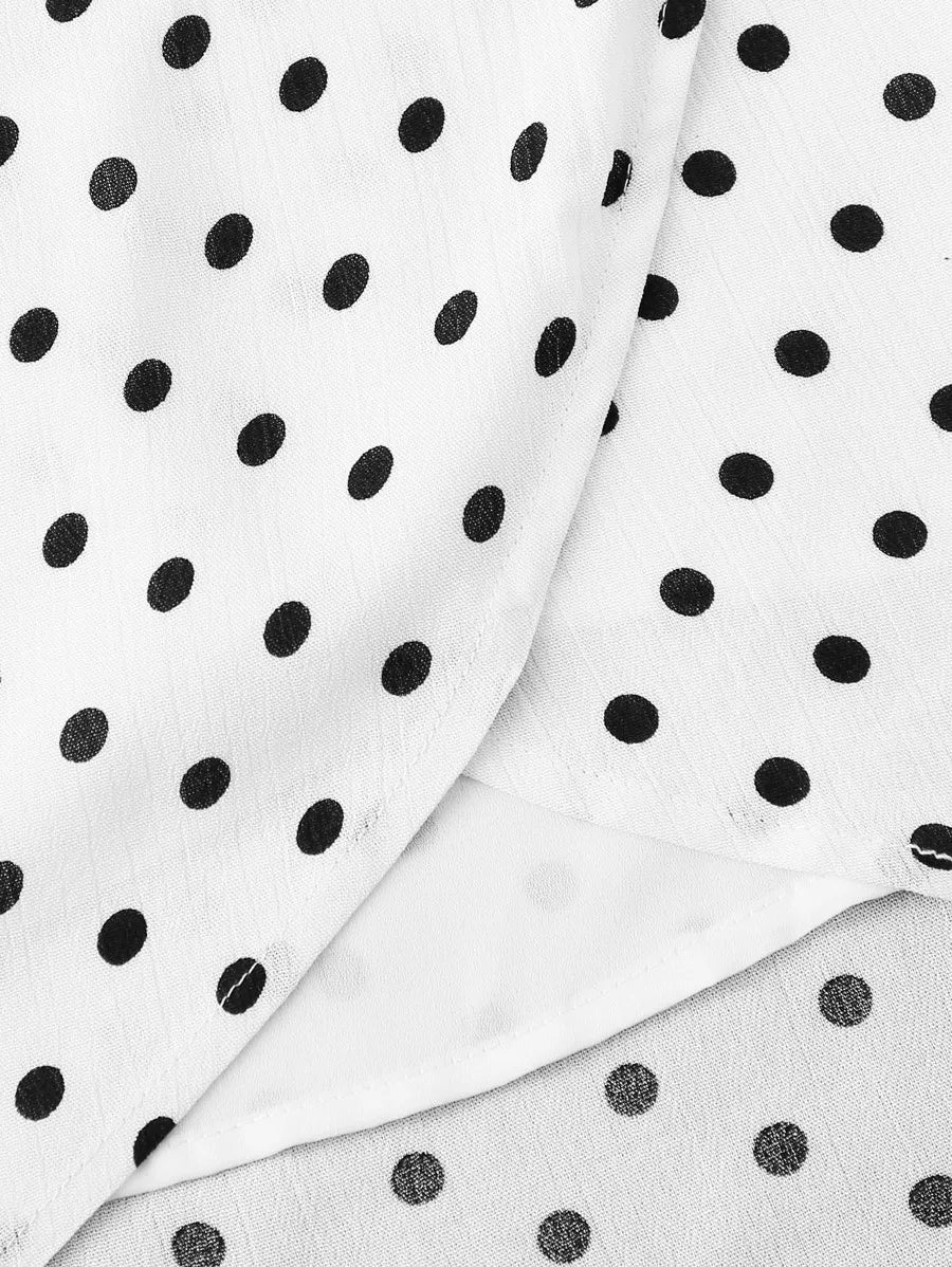 Buttoned Crop Polka Dot Top & Knot Overlap Skirt Set Periwinkley Shop
