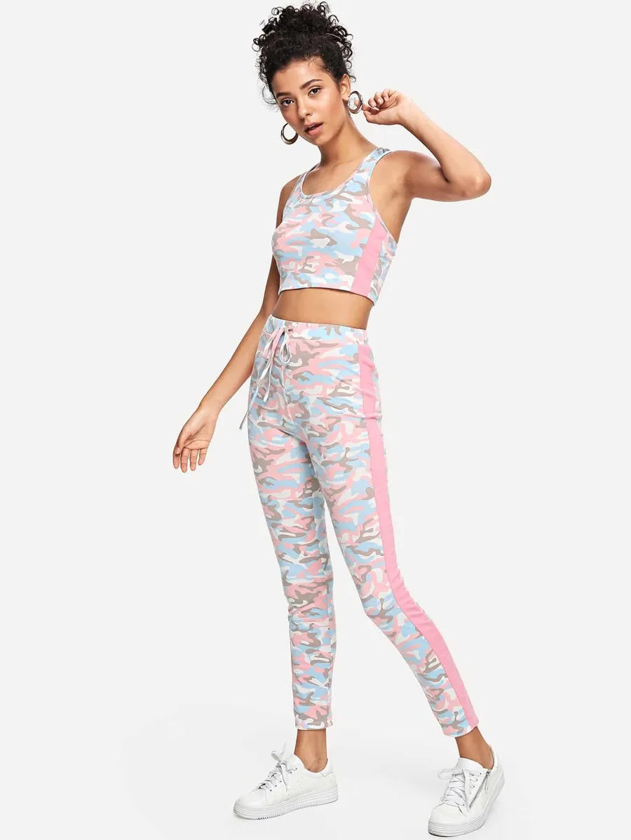 Crisscross Back Camo Tank Top and Drawstring Pants Set Periwinkley Shop