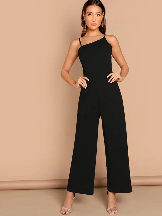 Asymmetric Shoulder Wide Leg Jumpsuit Periwinkley Shop