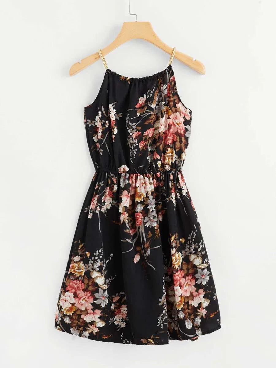 Tie neck Floral print cami dress Periwinkley Shop