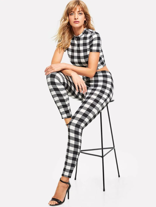 Plaid Crop Tee & Leggings Set Periwinkley Shop