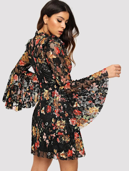 Bell Sleeve Floral Lace Dress Periwinkley Shop