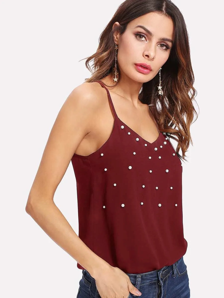 Pearl Embellished Cami Top Periwinkley Shop