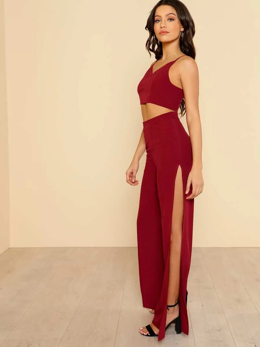 Crop Cami Top & High Slit Pants Co-Ord Periwinkley Shop