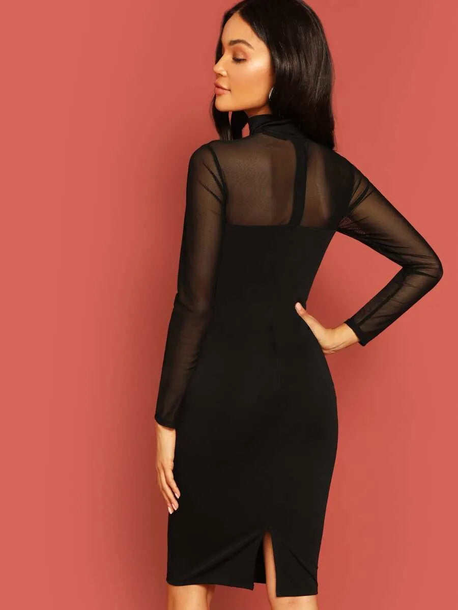 Floral Applique Mesh Sweetheart Bodice Pencil Dress Periwinkley Shop