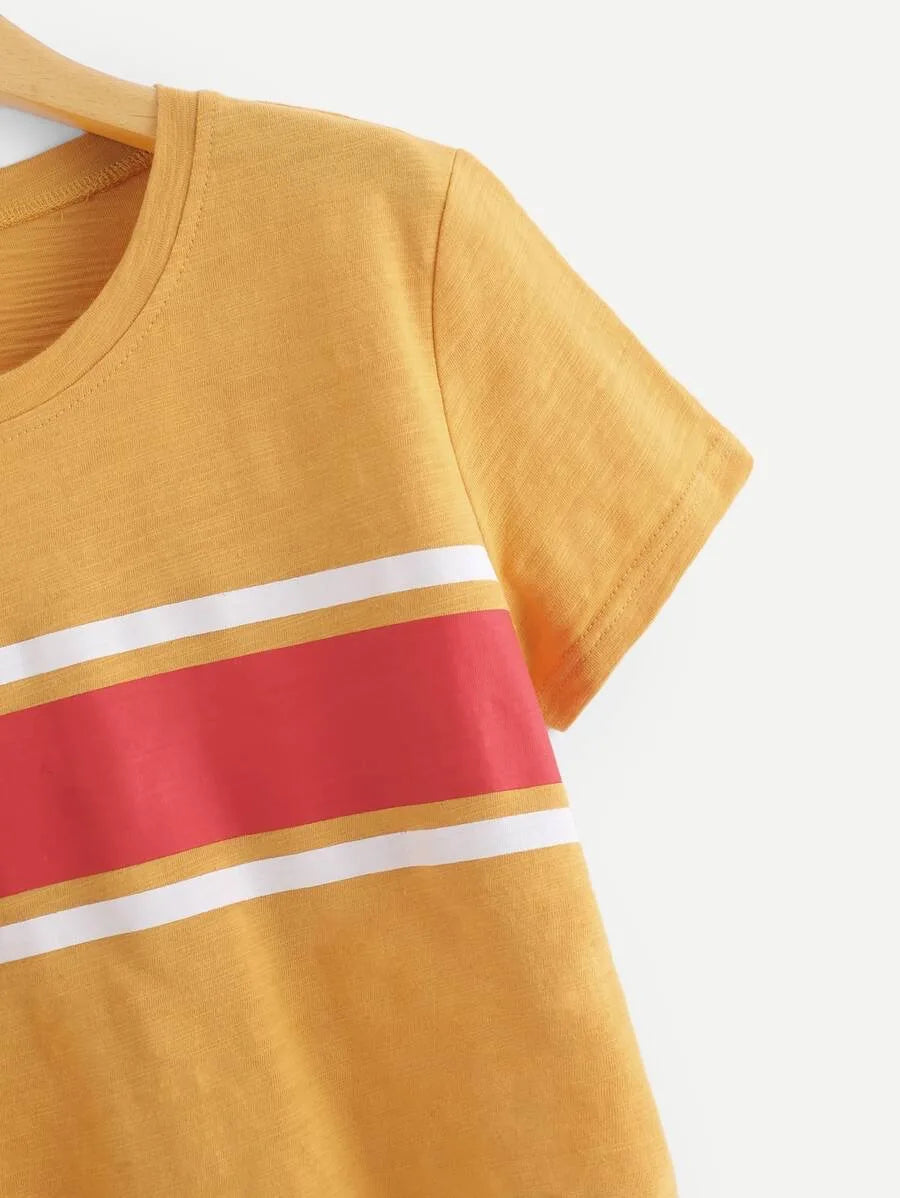 Contrast Striped  Crop Tee Periwinkley Shop