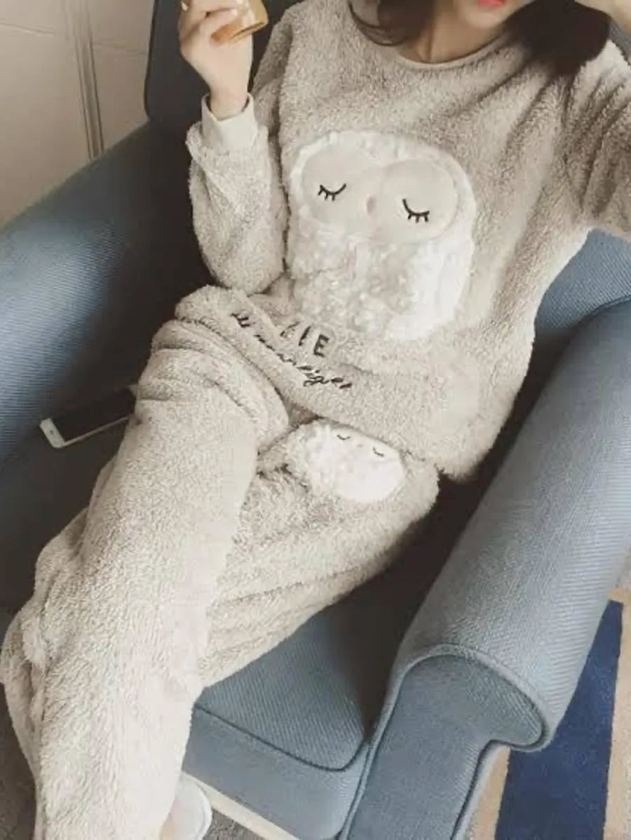 Owl & Letter Embroidered Plush Pyjama Set Periwinkley Shop