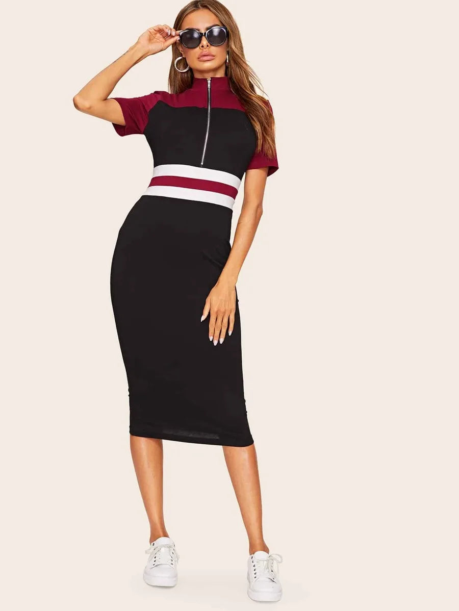 Cut-and-sew Half Placket Sweatshirt Dress Periwinkley Shop