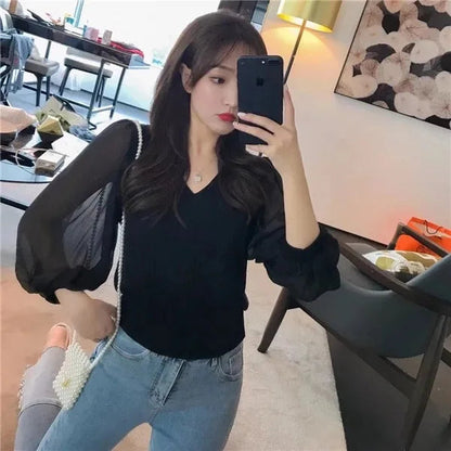 V neck knitted blouse Periwinkley Shop