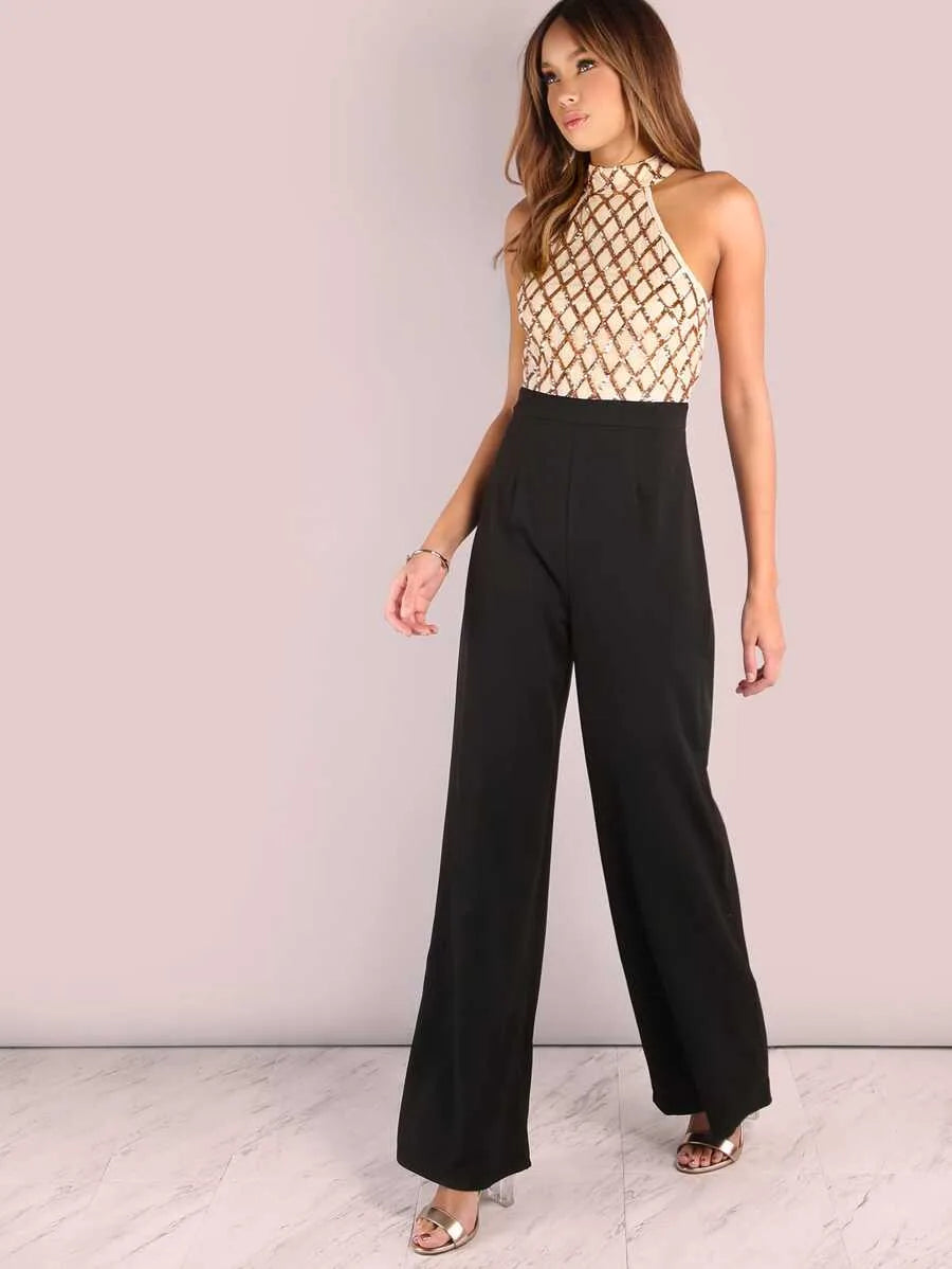 Sequin Diamond Wide Leg Jumpsuit Periwinkley Shop