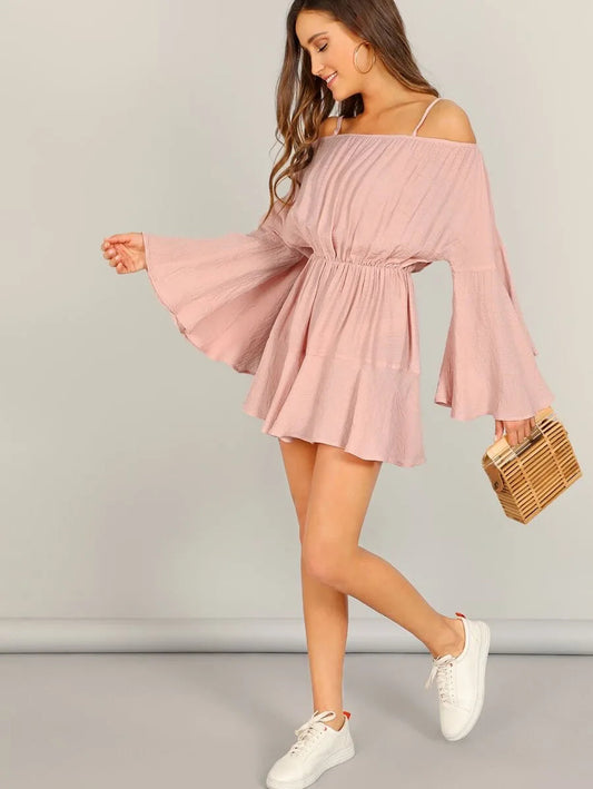 Bell Sleeve Romper Adjustable Strappy Periwinkley Shop