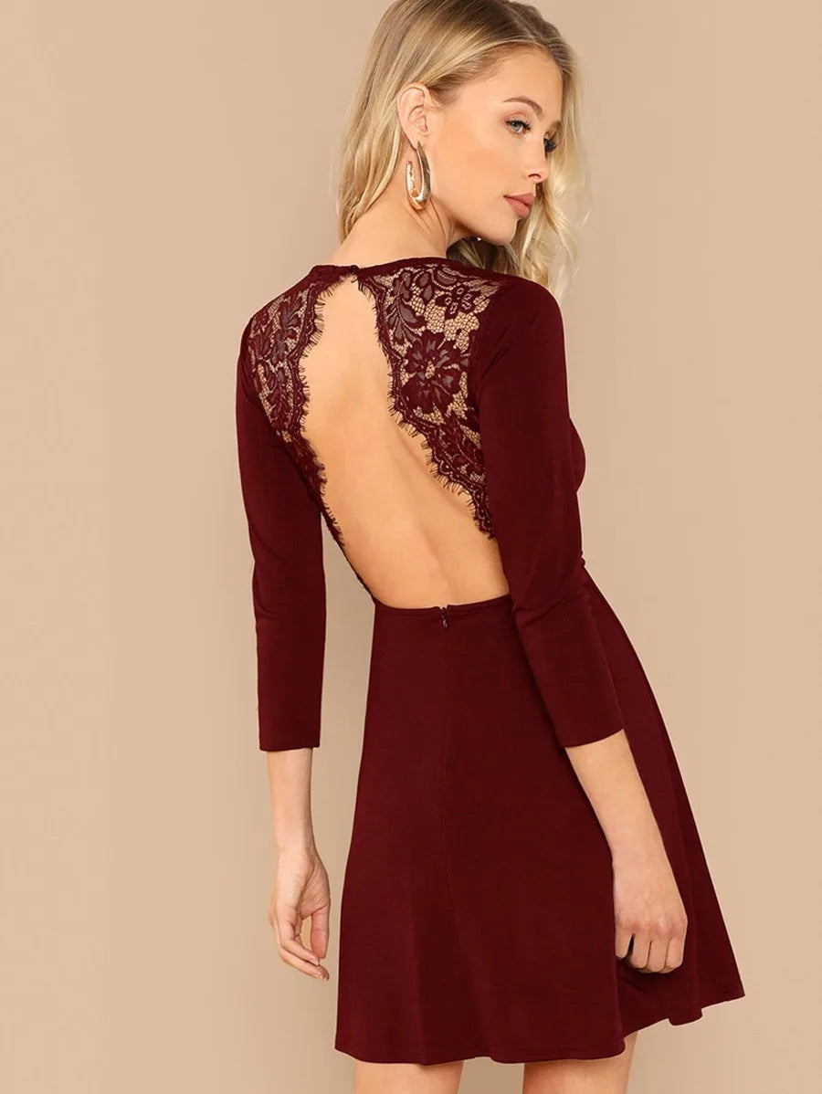 Eyelash Lace Open Back Skater Dress Periwinkley Shop
